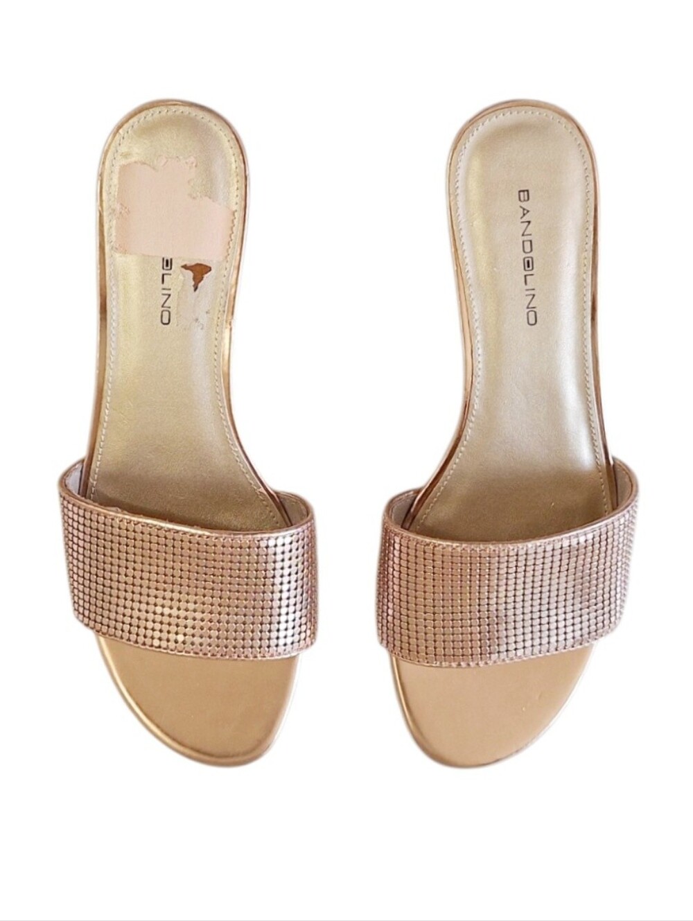 Bandolino Goldenkey Rose Gold Metallic Embellished Wedge Slide Sandals 8M